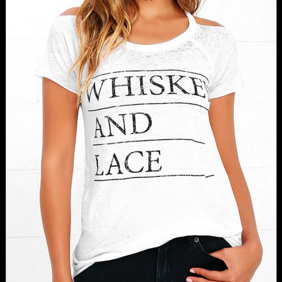 Chaser Tops - Chaser Whiskey and Lace Distressed White Tee